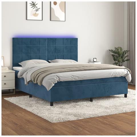 Letto a Molle con Materasso e LED Blu Scuro 160x200 cm - Foto 2