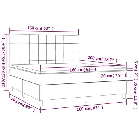 Letto a Molle con Materasso e LED Blu Scuro 160x200 cm - Foto 8