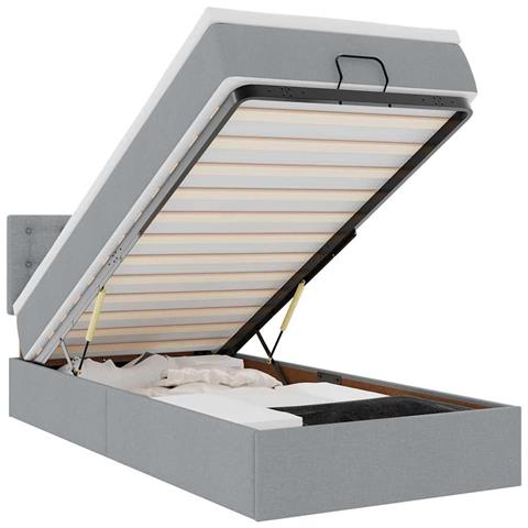 Pouf Letto con Materasso e LED Grigio Chiaro 90x200 cm Tessuto - Foto 1