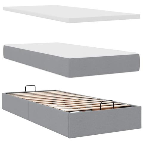 Pouf Letto con Materasso e LED Grigio Chiaro 90x200 cm Tessuto - Foto 9