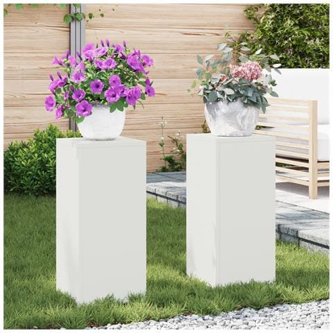Set di 2 Supporti per Piante da Esterno in bianco, 24x24x55 cm, Acciaio - Foto 2