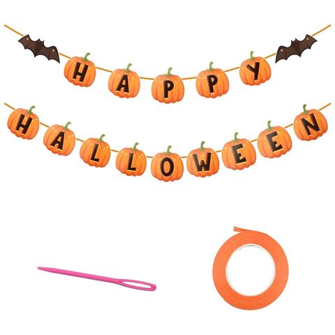 Ghirlanda Banner Con Scritta Happy Halloween Con Zucche E Pipistrelli - Foto 1