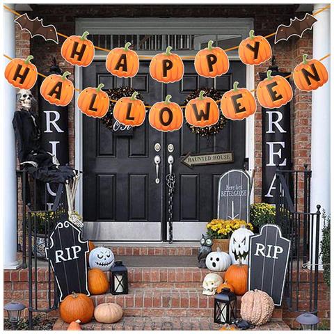 Ghirlanda Banner Con Scritta Happy Halloween Con Zucche E Pipistrelli - Foto 4