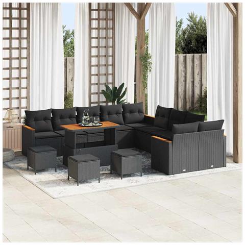 Set Divano da Giardino con cuscino 14 pcs Nero Poly Rattan - Foto 2