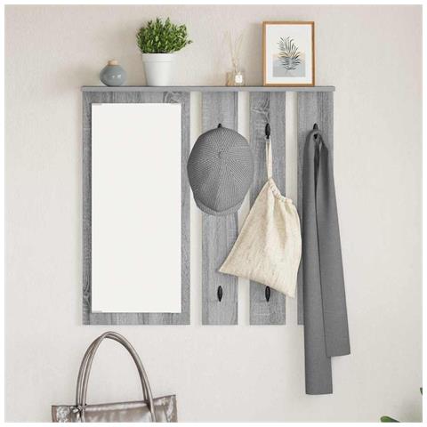 Appendiabiti a muro con specchio Grigio sonoma 84 x 10 x 80 cm - Foto 2
