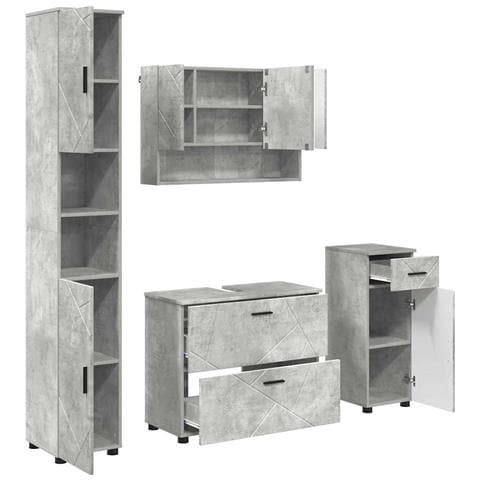 Set di mobili per il bagno con cassetto 4 pcs Grigio cemento - Foto 1