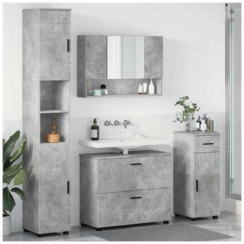 Set di mobili per il bagno con cassetto 4 pcs Grigio cemento - Foto 2