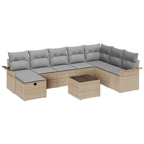 Set Divano da Giardino con cuscino 9 pcs Beige Poly Rattan - Foto 1