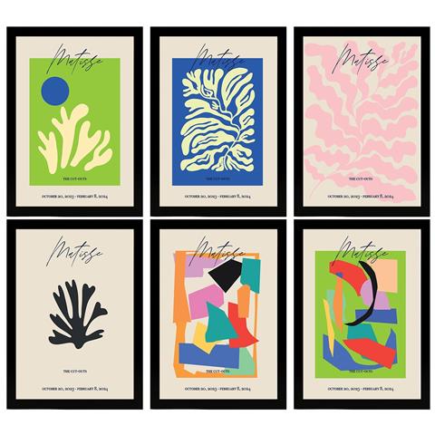 Set Di 6 Stampe Illustrazioni Artistiche Di Henri Matisse Collezione Di Dipinti Decorativi Nella Galleria D'arte Del Famoso A3 Cornice Nera - Foto 1