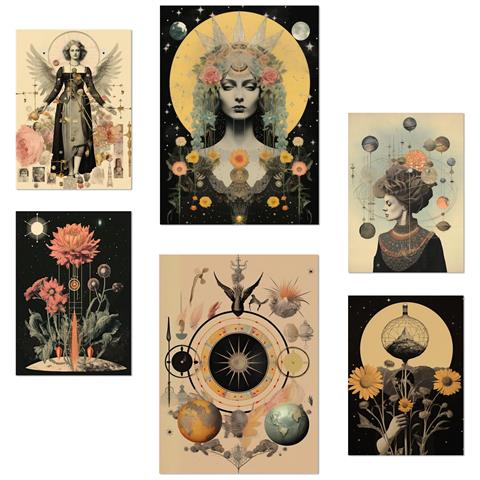 Set Di 6 Stampe Collage Surreale In Stile Mistico Ed Esoterico. Illustrazioni Di Design Per Decorare Le Pareti Di Casa Tua. A3 & A4 Senza Cornice - Foto 1