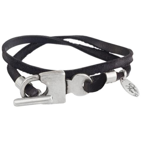 Bracciale Con Lucchetto In Pelle Nera Con Chiusura Placcata Argento - Foto 1