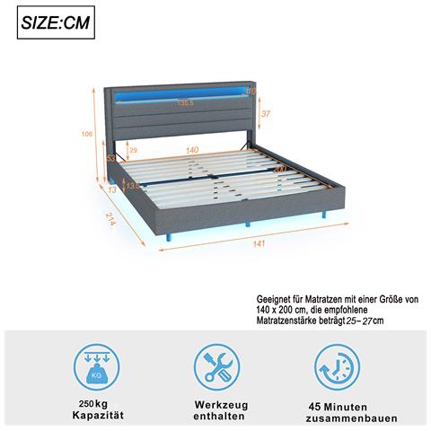 Letto Multifunzionale Con Comodino Integrato, Luci Led E Presa Usb - Foto 2