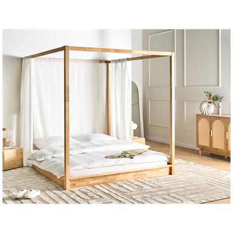Letto A Baldacchino Legno Herliere 180 X 200 Cm Marrone Chiaro - Foto 1