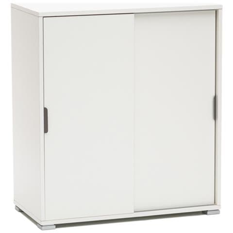 Mobiletto Bianco 75×85×38 Cm Con 2 Ante Scorrevoli E Ripiani Regolabili, Già Assemblato Per Diversi Ambienti. - Foto 1