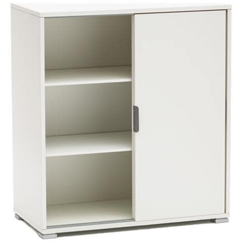 Mobiletto Bianco 75×85×38 Cm Con 2 Ante Scorrevoli E Ripiani Regolabili, Già Assemblato Per Diversi Ambienti. - Foto 5