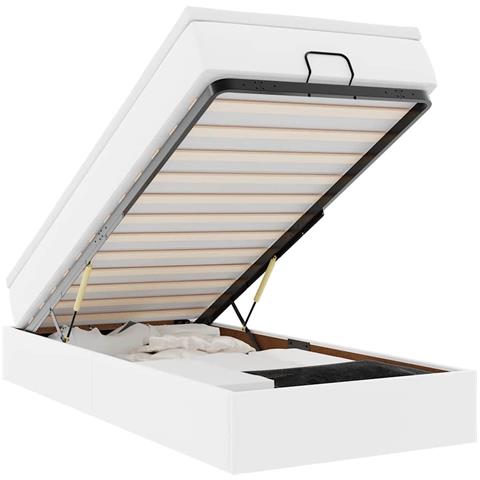 Struttura Letto Pouf con Materasso Bianco 90x190 cm Similpelle - Foto 1