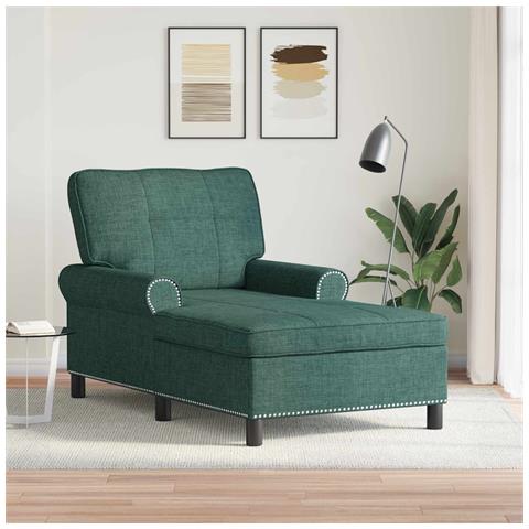 Chaise Lounge con cuscino Verde Scuro 91 x 157 x 91 cm Tessuto - Foto 2