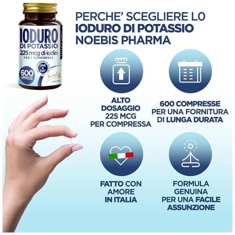Ioduro di Potassio 225 mcg 600 Compresse - Iodio ad Alto Dosaggio - Tiroide, Metabolismo Energetico e Funzioni Cognitive (Confezione doppia) - Foto 2