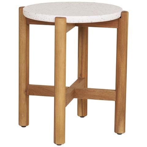Terracina - Tavolino In Acacia E Terrazzo Bianco /naturale Ø37x48 Cm - Foto 1