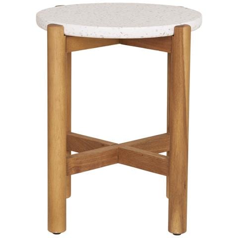Terracina - Tavolino In Acacia E Terrazzo Bianco /naturale Ø37x48 Cm - Foto 2