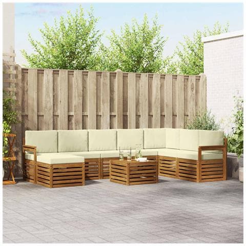 Set divani 9 pcs Naturale e Crema Legno di Acacia Massello - Foto 2