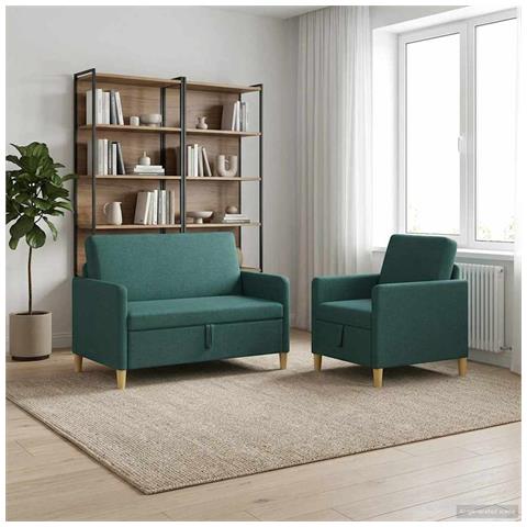 Set di Divani con Storage 2 pcs Verde Scuro Poliestere - Foto 2