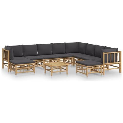 Set Salotto da Giardino 11pz con Cuscini Grigio Scuro Bambù - Foto 1