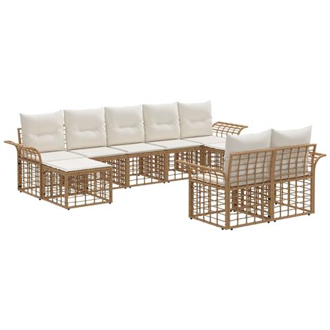 Set di divani da esterno 9 pcs Naturale e Bianco Crema - Foto 1