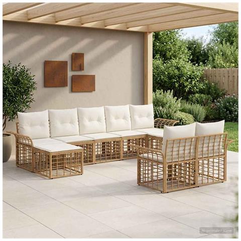 Set di divani da esterno 9 pcs Naturale e Bianco Crema - Foto 2