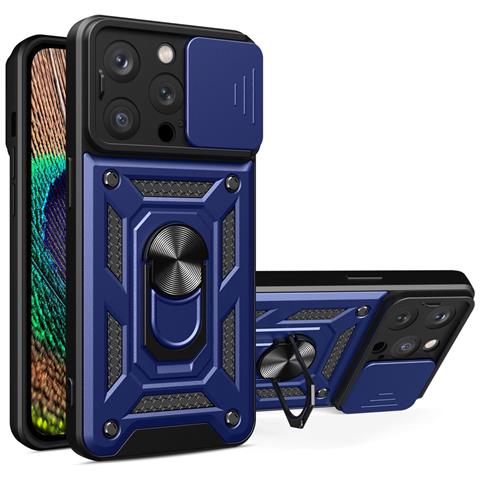 Custodia Colorata Con Supporto E Coperchio Per Fotocamera Iphone 15 Pro Hybrid Armor Camshield - Blu - Foto 1