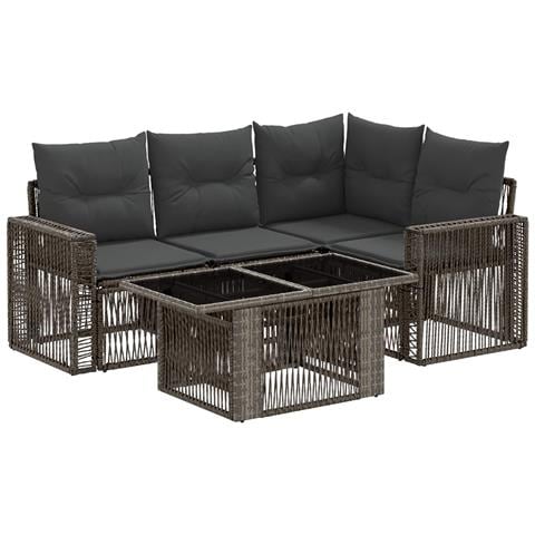 Set Divano da Giardino 5 pz Grigio e Grigio Scuro polyrattan - Foto 1