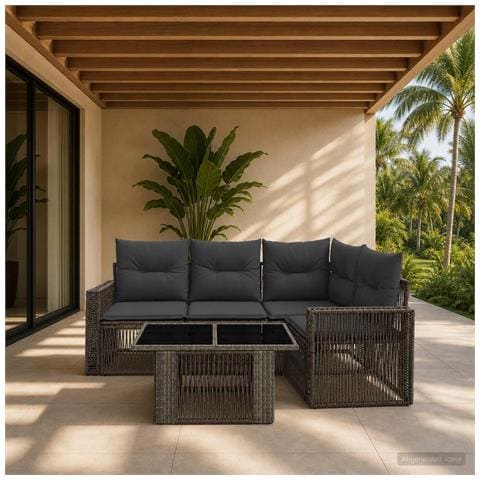 Set Divano da Giardino 5 pz Grigio e Grigio Scuro polyrattan - Foto 10