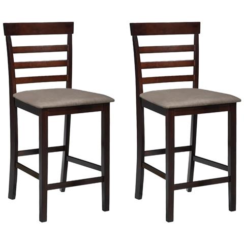 Set 2 Pz Sedia Da Bar In Legno Marrone E Beige - Foto 1