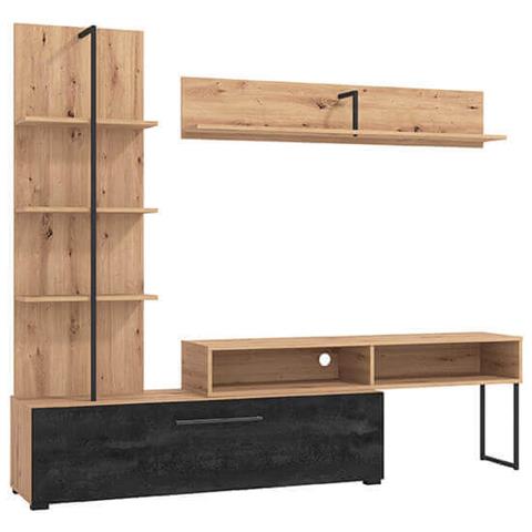 Bobbie - Parete Attrezzata Con Anta E Mensola Moderna Minimal In Legno - Foto 1