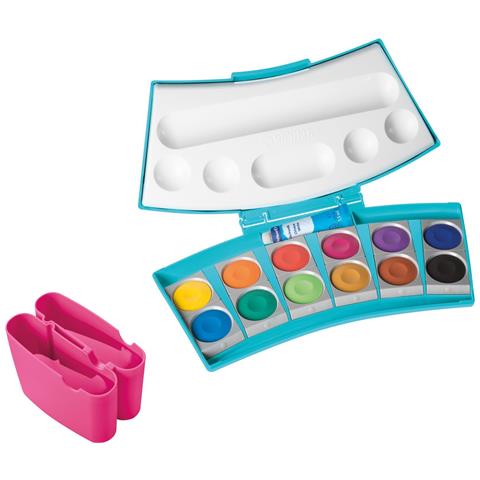 Deckfarbkasten Procolor 735, 12 Farben, Trkis /pink 2 Abnehmbare Wasserboxen, 12 Farbschlchen, Herausnehmbare - 1 Stck (701198) - Foto 1