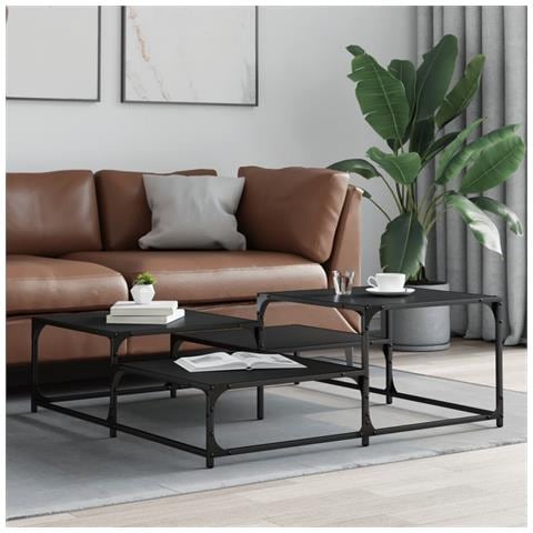 Tavolino Da Salotto Nero 107x107x40 Cm In Legno Multistrato - Foto 3