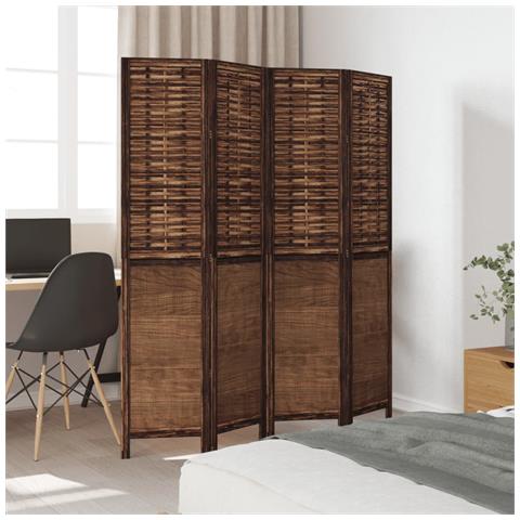 Divisorio Ambienti 4 Pannelli Marrone Scuro Massello Paulownia - Foto 3