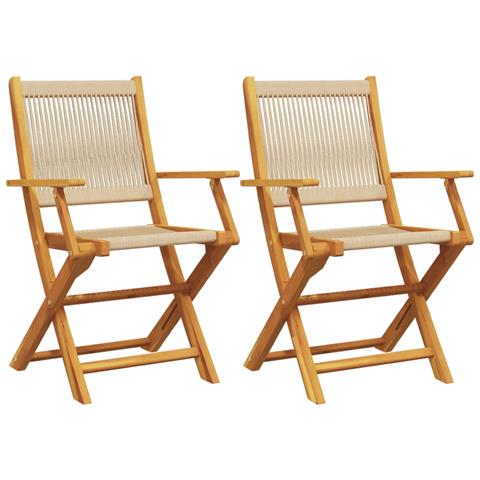 Sedie Giardino 2 Pz Beige Legno Massello Acacia E Polipropilene - Foto 2