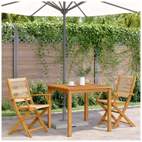 Sedie Giardino 2 Pz Beige Legno Massello Acacia E Polipropilene - Foto 3