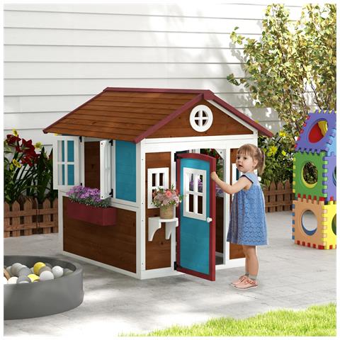 Casetta Per Bambini 3-8 Anni Con Tetto Inclinabile, Vasi E Fioriere, In Legno Di Abete, 114x126.4x135 Cm - Foto 2