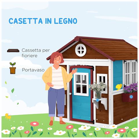 Casetta Per Bambini 3-8 Anni Con Tetto Inclinabile, Vasi E Fioriere, In Legno Di Abete, 114x126.4x135 Cm - Foto 6