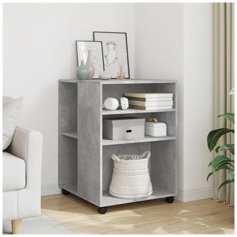 Tavolino Con Ruote Grigio Cemento 55x60x78 Cm In Truciolato - Foto 1