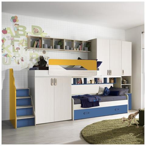 Cameretta Soppalco Milly Con 3 Letti Colore Kiri Avio Giallo - Foto 1