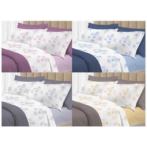 Completo Lenzuola Letto 100% Cotone Made Italy 3027 Disegno Primavera Piazza E Mezza Azzurro - Foto 2