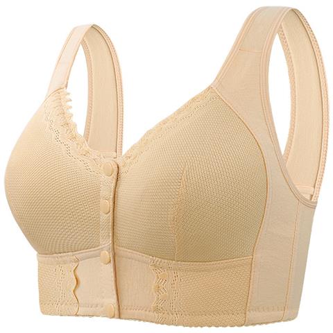 Reggiseno Senza Ferretto In Pizzo Beige, Bralette A Coppa Morbida Con Chiusura Frontale  S - Foto 1