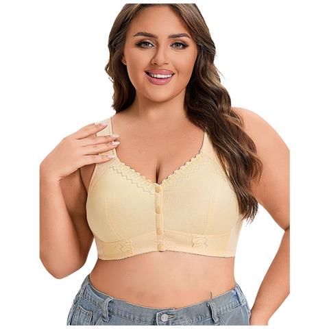 Reggiseno Senza Ferretto In Pizzo Beige, Bralette A Coppa Morbida Con Chiusura Frontale  S - Foto 2