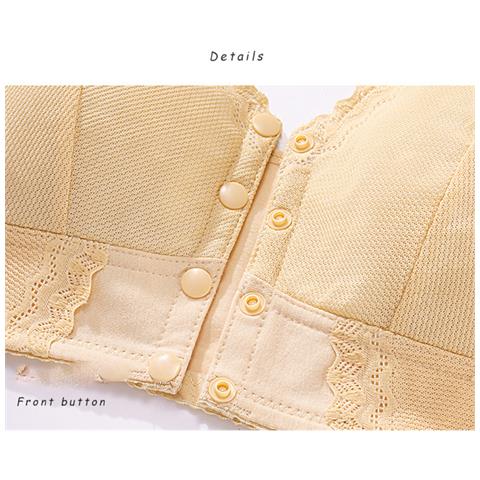 Reggiseno Senza Ferretto In Pizzo Beige, Bralette A Coppa Morbida Con Chiusura Frontale  S - Foto 5