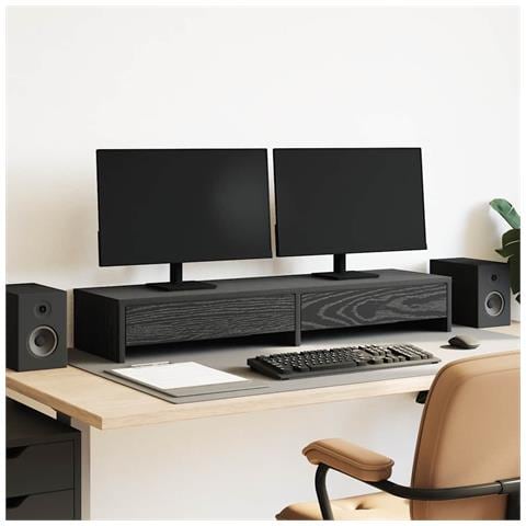 Supporto Monitor Con Cassetti Rovere Nero 100x27x15 Cm - Foto 1