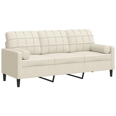 Divano A 3 Posti Con Cuscini Crema 180 Cm In Velluto - Foto 2