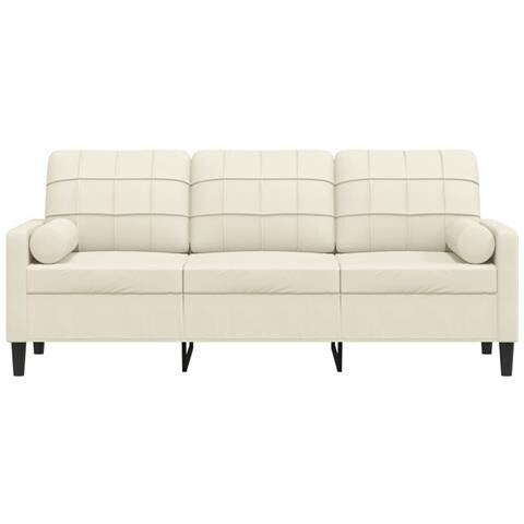 Divano A 3 Posti Con Cuscini Crema 180 Cm In Velluto - Foto 3